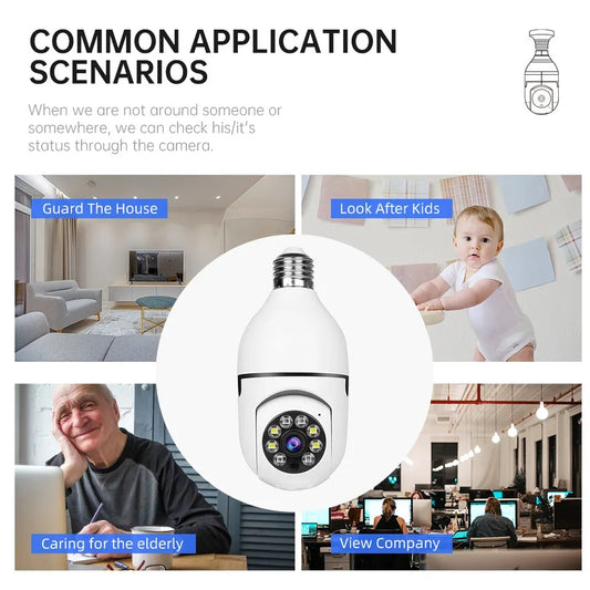 360° Smart WiFi Light Bulb Security Camera – Night Vision PTZ CCTV